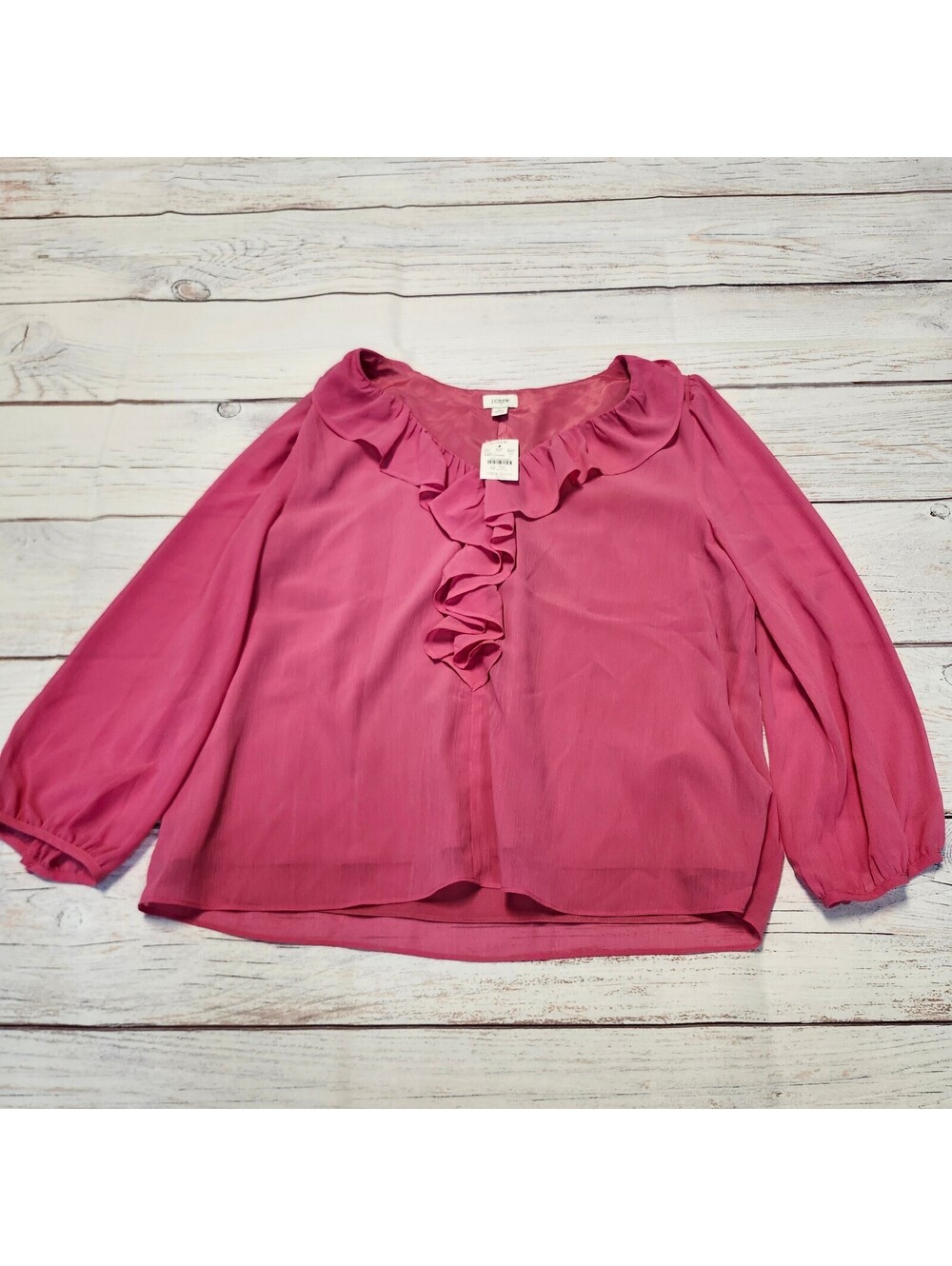 J.Crew Pink Ruffle V-Neck Blouse Size Large NWT